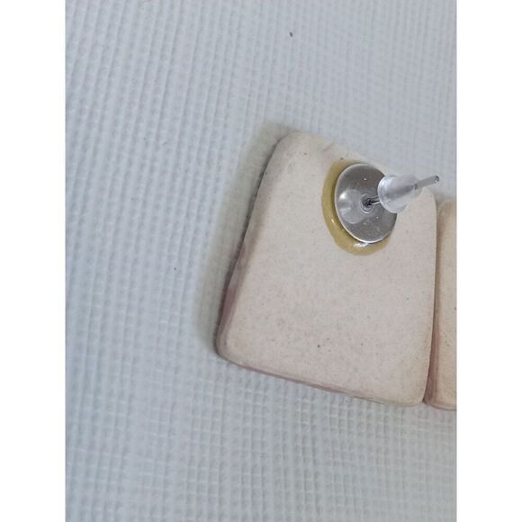 Hand Crafted Pink and White Trapezoid Shaped Stone Clay Oversized Stud Earrings - Picture 7 of 9